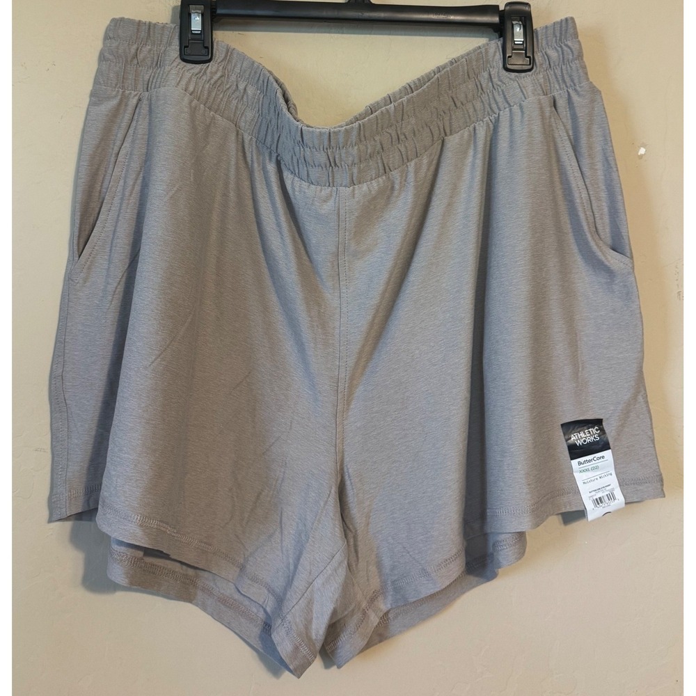 Athletic Works Gym Shorts Women XXXL 22 Taupe ButterCore Pockets Gym Workout NEW
